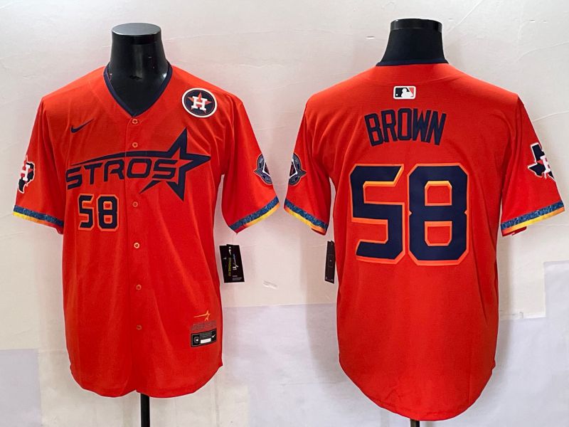 Men Houston Astros #58 Brown Orange Fourth generation Joint Name 2025 Nike MLB Jersey style 4->houston astros->MLB Jersey